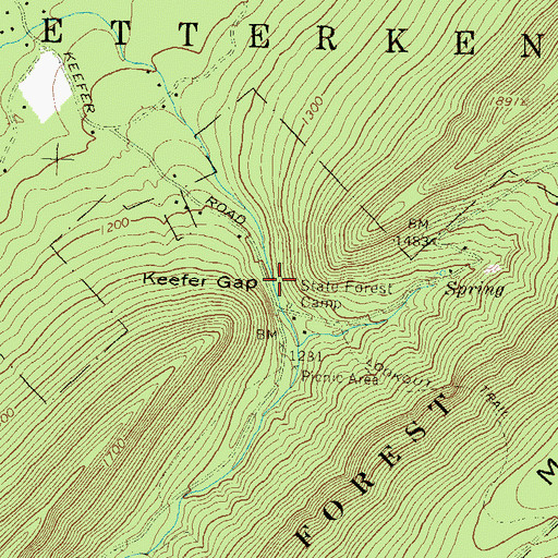 Topographic Map of Keefer Gap, PA