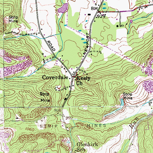 Topographic Map of Keely Church, PA
