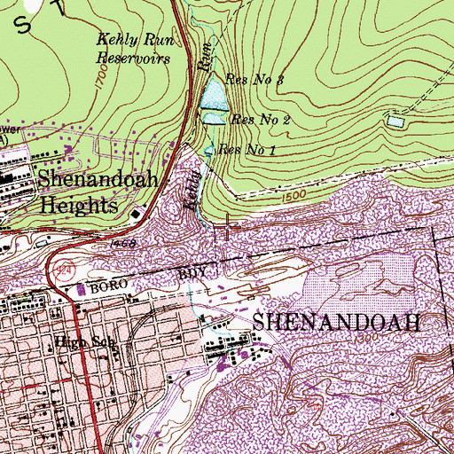 Topographic Map of Kehly Run, PA
