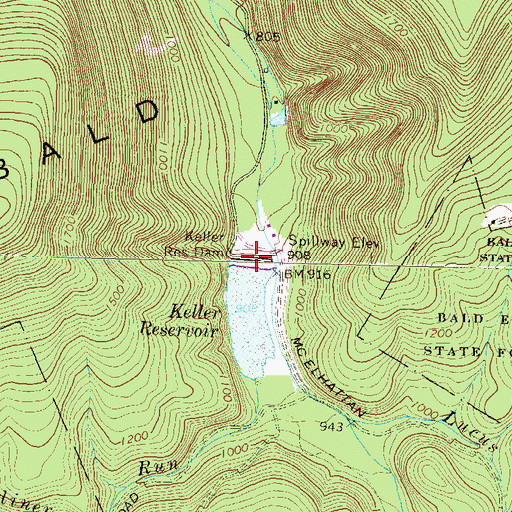 Topographic Map of Keller Reservoir Dam, PA