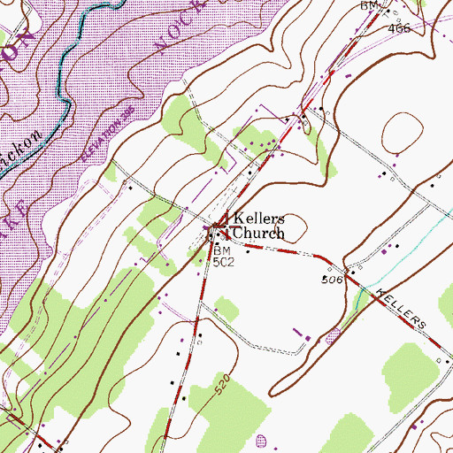 Topographic Map of Kellers Church (historical), PA