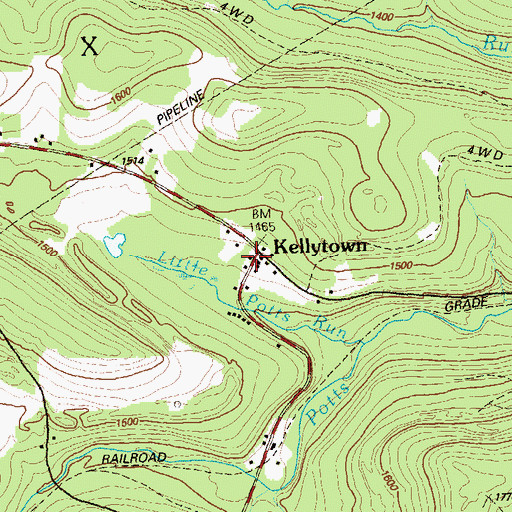 Topographic Map of Kellytown, PA