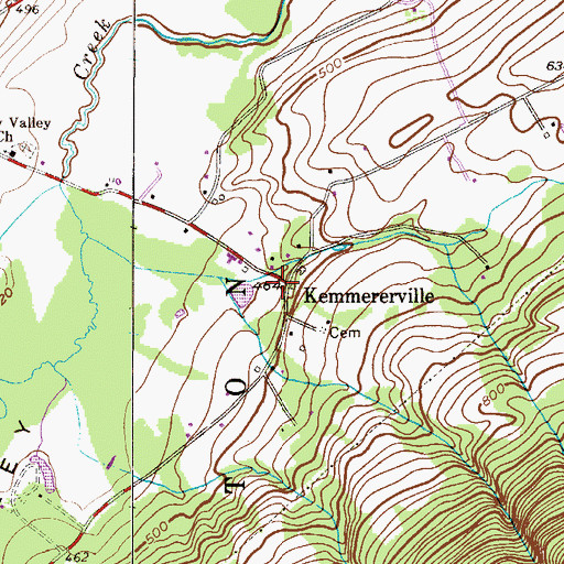 Topographic Map of Kemmererville, PA