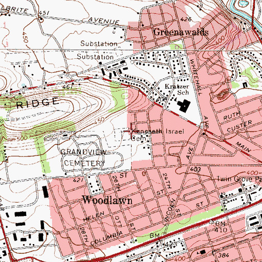 Topographic Map of Keneseth Israel Cemetery, PA