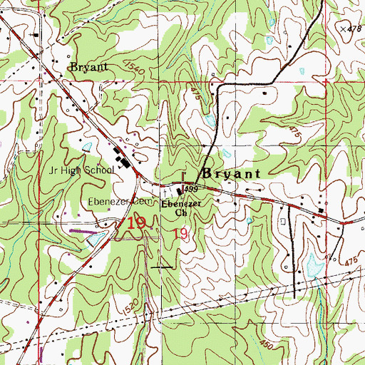 Topographic Map of Ebenezer Church, AL