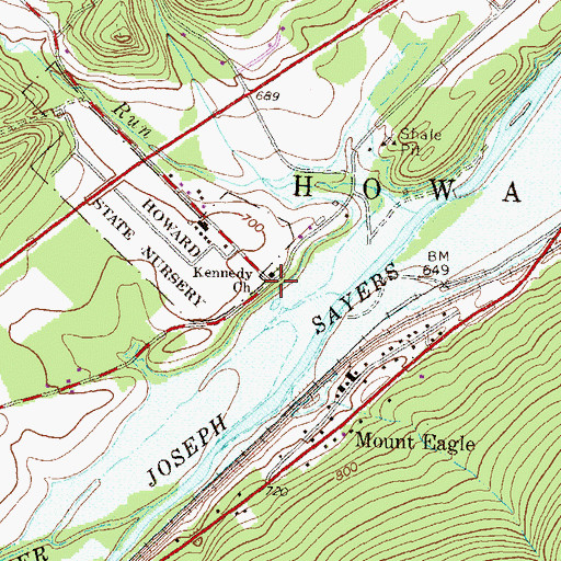 Topographic Map of Kennedy Church, PA