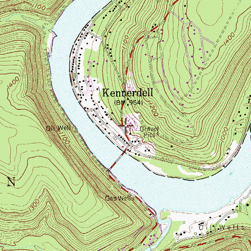 Topographic Map of Kennerdell, PA
