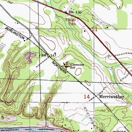 Topographic Map of Ebenezer School (historical), AL