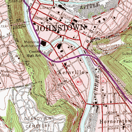 Topographic Map of Kernville, PA