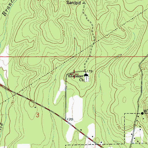 Topographic Map of Ebenzer Baptist Church, AL