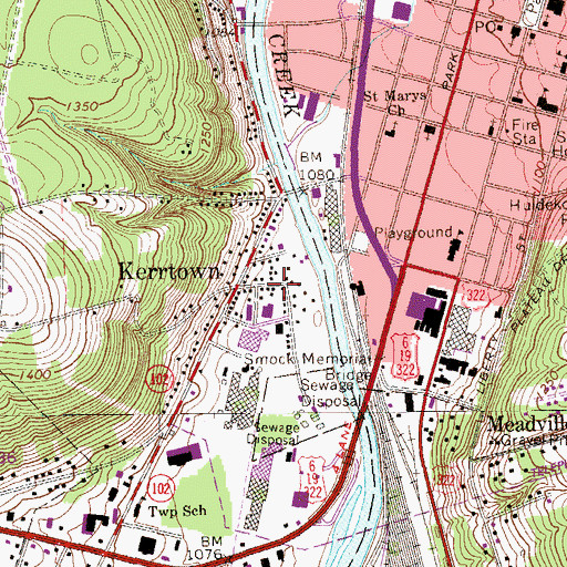 Topographic Map of Kerrtown, PA