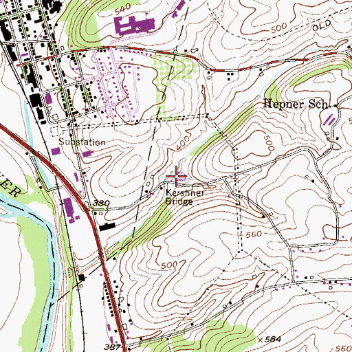 Topographic Map of Kershner Bridge, PA