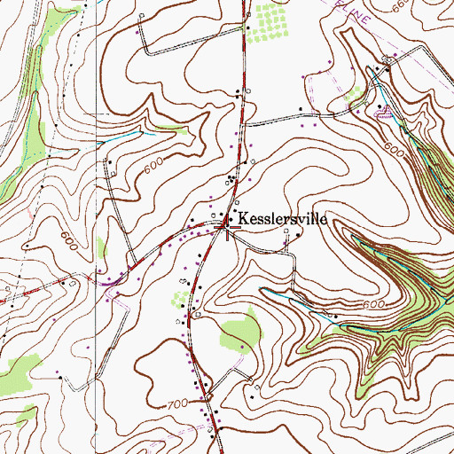 Topographic Map of Kesslersville, PA