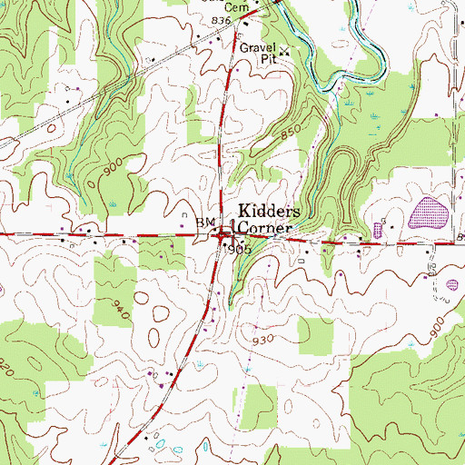 Topographic Map of Kidders Corner, PA