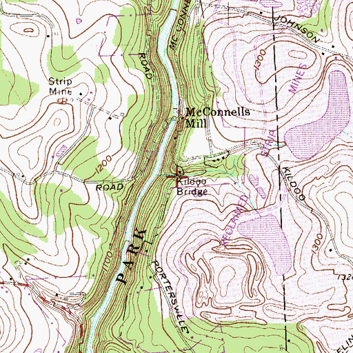 Topographic Map of Kildoo Bridge, PA