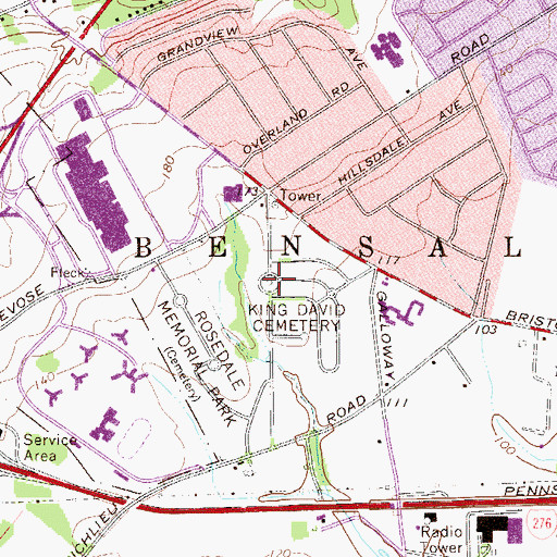 Topographic Map of King David Cemetery, PA