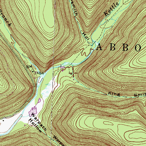 Topographic Map of King Smith Hollow, PA