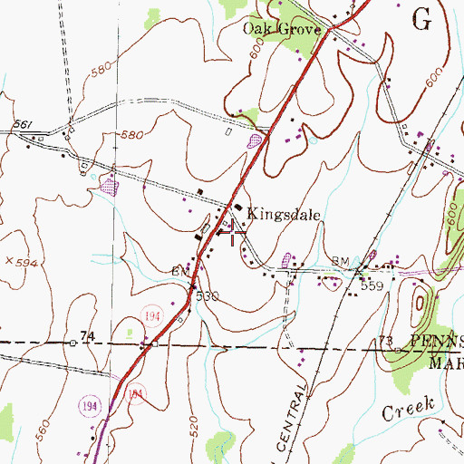 Topographic Map of Kingsdale, PA
