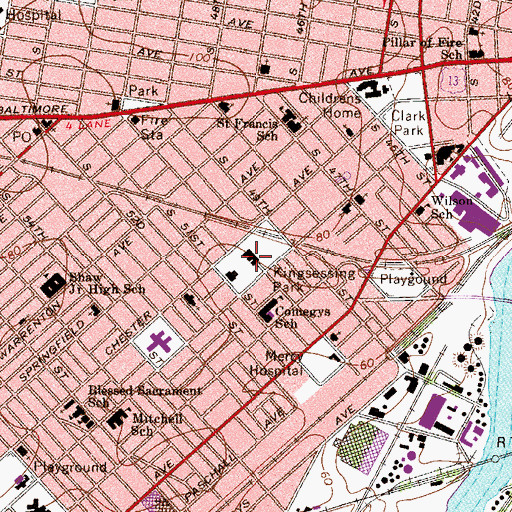 Topographic Map of Kingsessing Park, PA