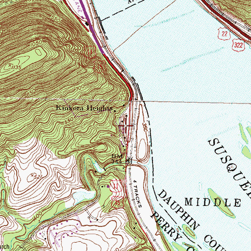 Topographic Map of Kinkora Heights, PA