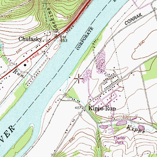 Topographic Map of Kipps Run, PA