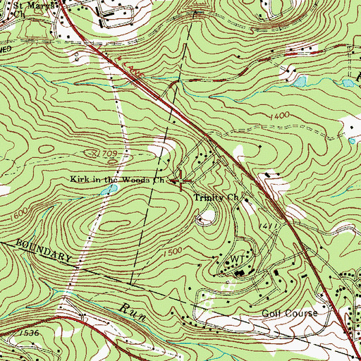 Topographic Map of Kirk in the Woods Church, PA