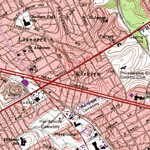 Topographic Map of Kirklyn, PA