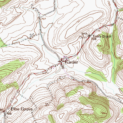 Topographic Map of Kistler, PA