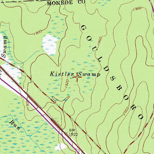 Topographic Map of Kistler Swamp, PA