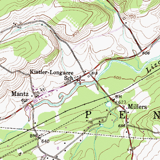 Topographic Map of Kistler-Longacre School, PA