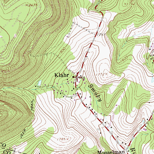 Topographic Map of Klahr, PA