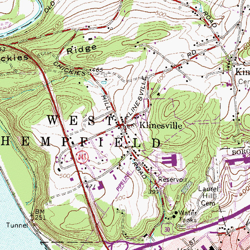 Topographic Map of Klinesville, PA