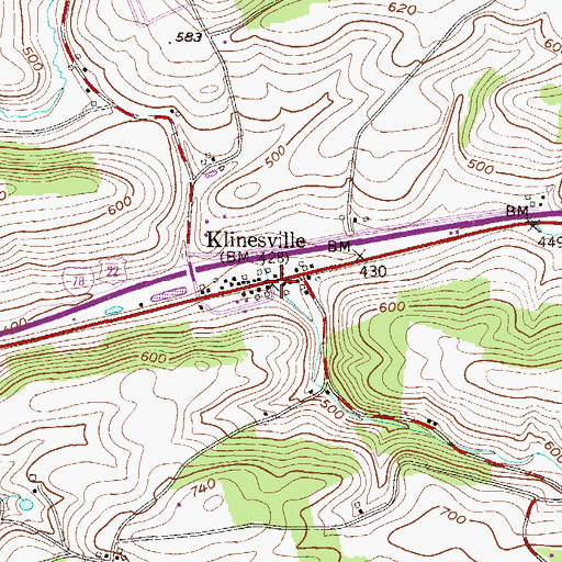 Topographic Map of Klinesville, PA