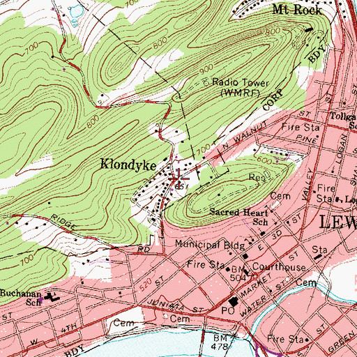 Topographic Map of Klondyke, PA