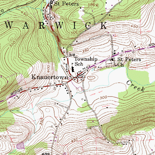 Topographic Map of Knauertown, PA