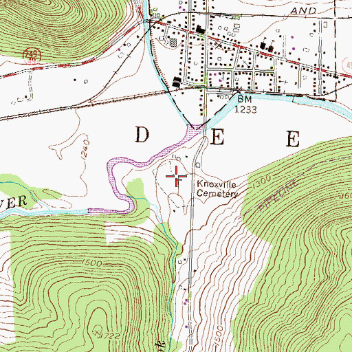 Topographic Map of Knoxville - Riverside Cemetery, PA
