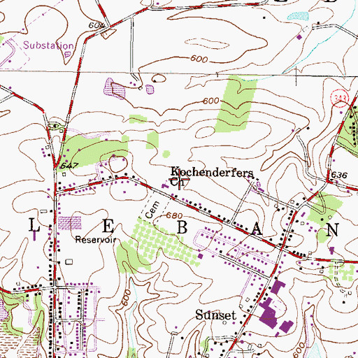 Topographic Map of Kochenderfers Church, PA