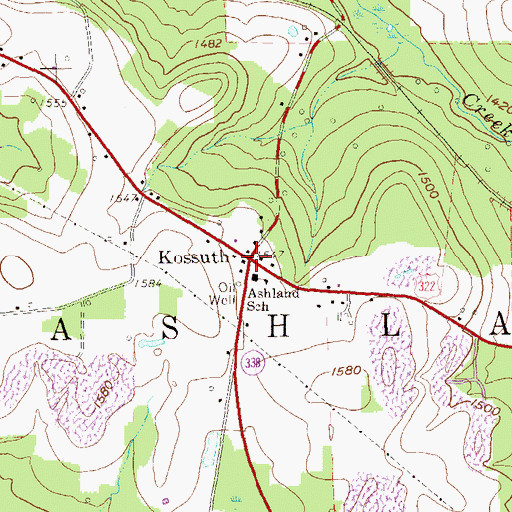 Topographic Map of Kossuth, PA