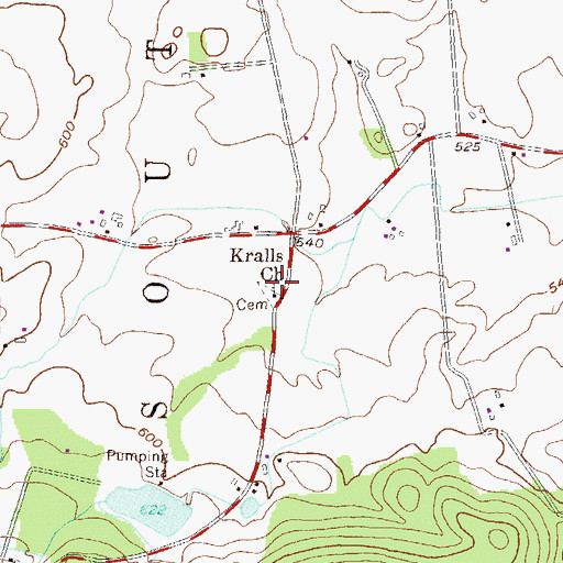 Topographic Map of Kralls Church, PA