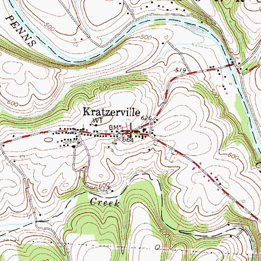 Topographic Map of Kratzerville, PA
