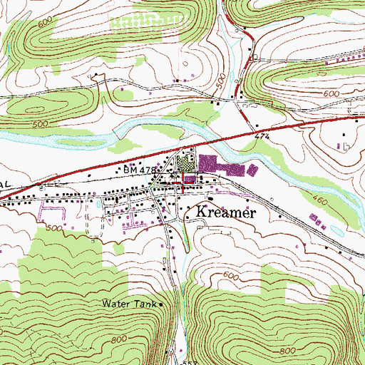 Topographic Map of Kreamer, PA