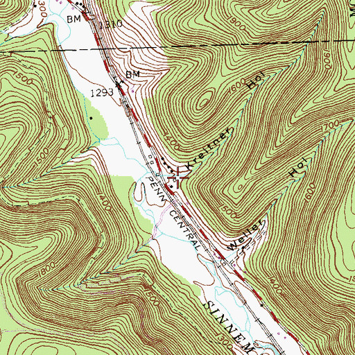 Topographic Map of Kreitner Hollow, PA
