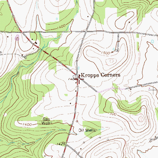 Topographic Map of Kropps Corners, PA