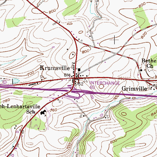 Topographic Map of Krumsville, PA