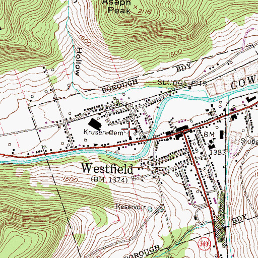 Topographic Map of Krusen Cemetery, PA