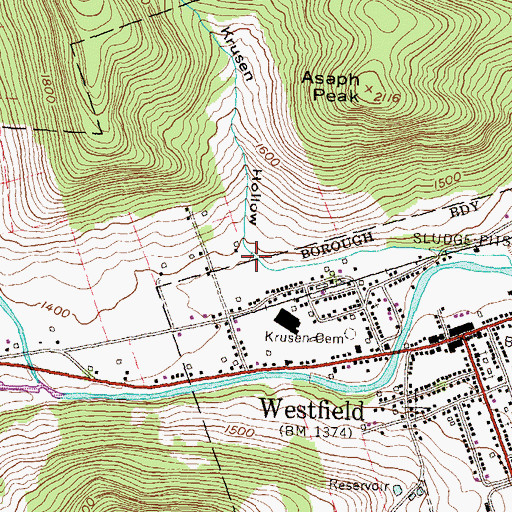 Topographic Map of Krusen Hollow, PA