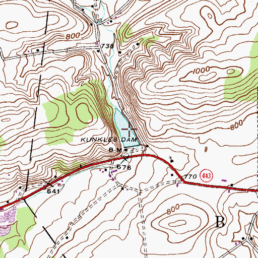 Topographic Map of Kunkles Dam, PA