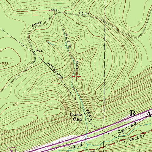 Topographic Map of Kurtz Gap Trail, PA