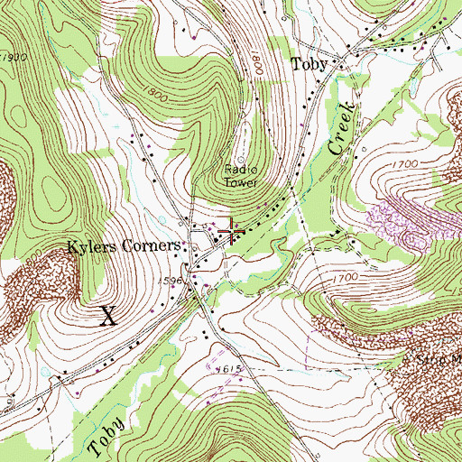Topographic Map of Kylers Corners, PA