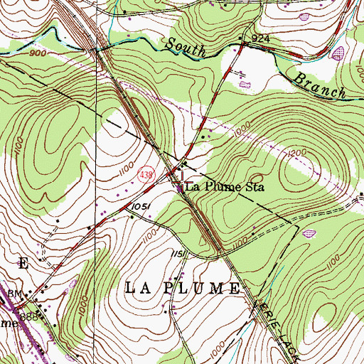 Topographic Map of La Plume Station, PA